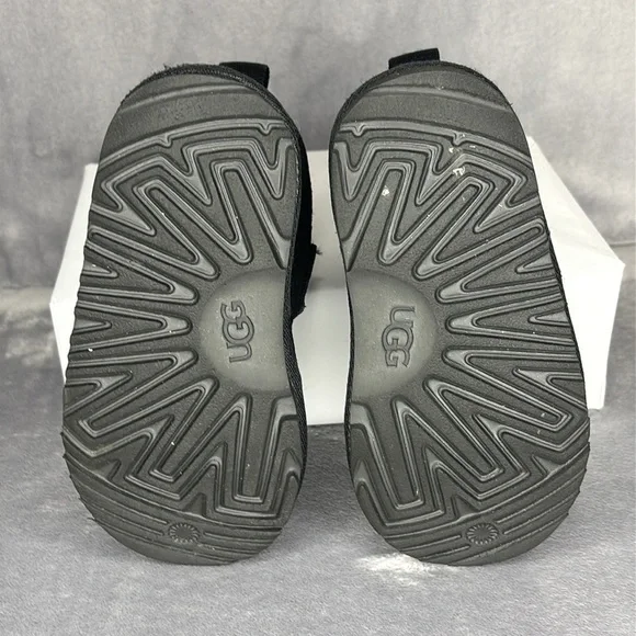 UGG Toddler Black Suede Velcro Strap Boots Size 9 | Cozy Sheepskin Winter Boot - Picture 4 of 9